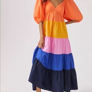Farm Rio Tiered Colorblock Maxi Dress Large